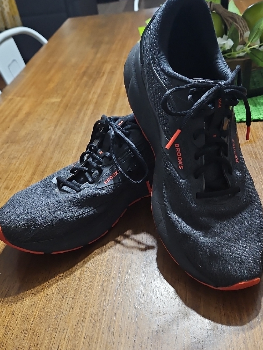 Brooks Men’s Black Running Shoes with Red-Orange Accents